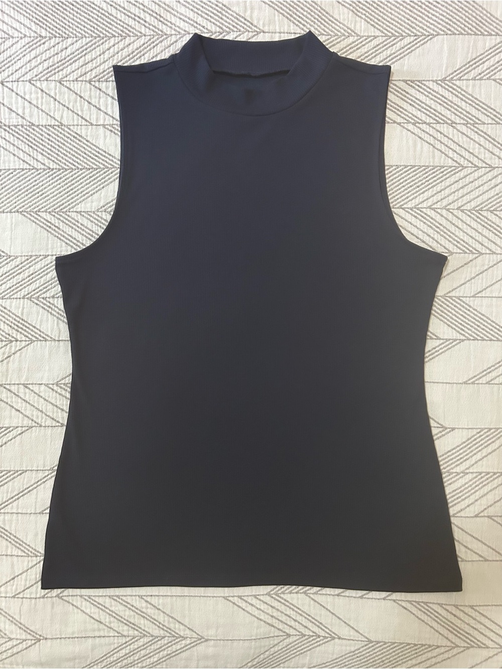 LOFT Dark Navy Mock Neck Sleeveless Ribbed Shell Top XL New Without Tags